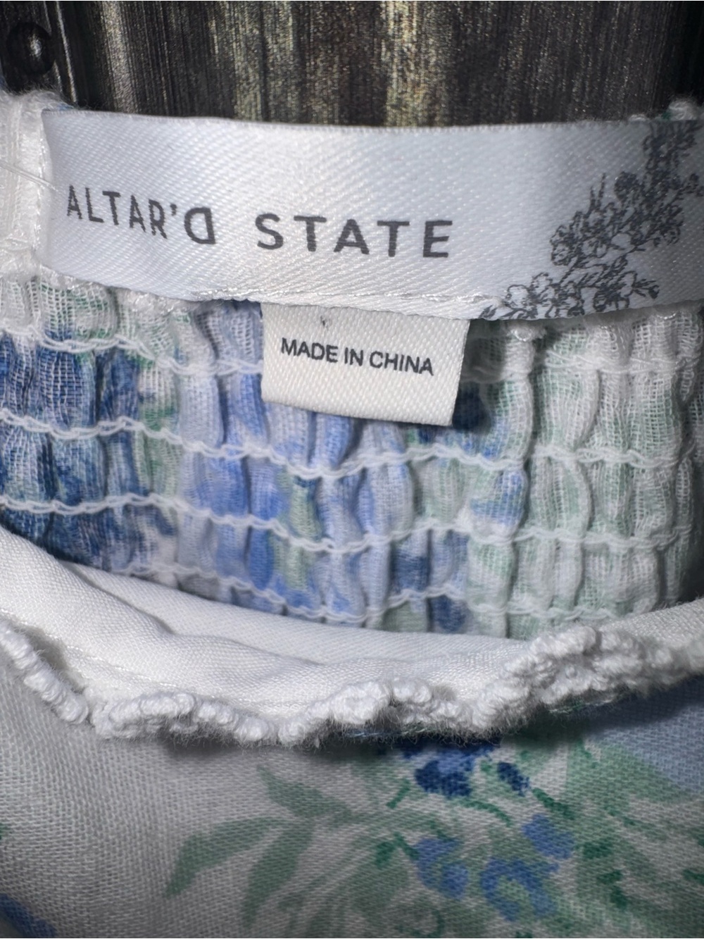 Altar'd State White NWOT Dress with Blue Floral Print - Picture 4 of 6